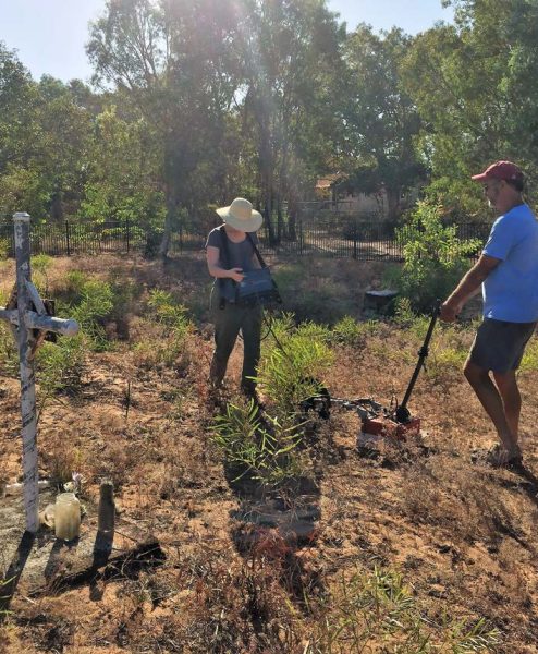 Prof. Conyers and Dr St Pierre looking for unmarked graves using GPR at Mapoon Cemetery, QLD (Source: J. Travaglia).