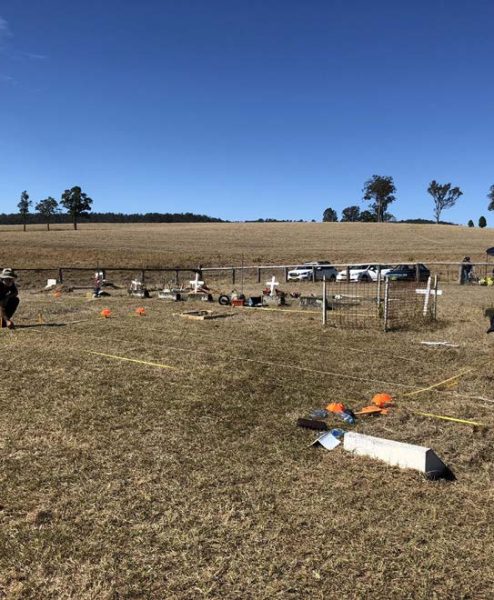 At Baryulgil Aboriginal Cemetery NSW multiple GPR grids were established to avoid
the surface gravestones, fences and ornaments, typical of historic cemeteries (Source:
E. St Pierre).